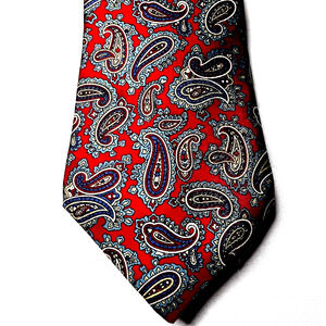 417 Van Heusen Mens Tie Necktie‎ 100% Silk Red Blue Yellow Paisley